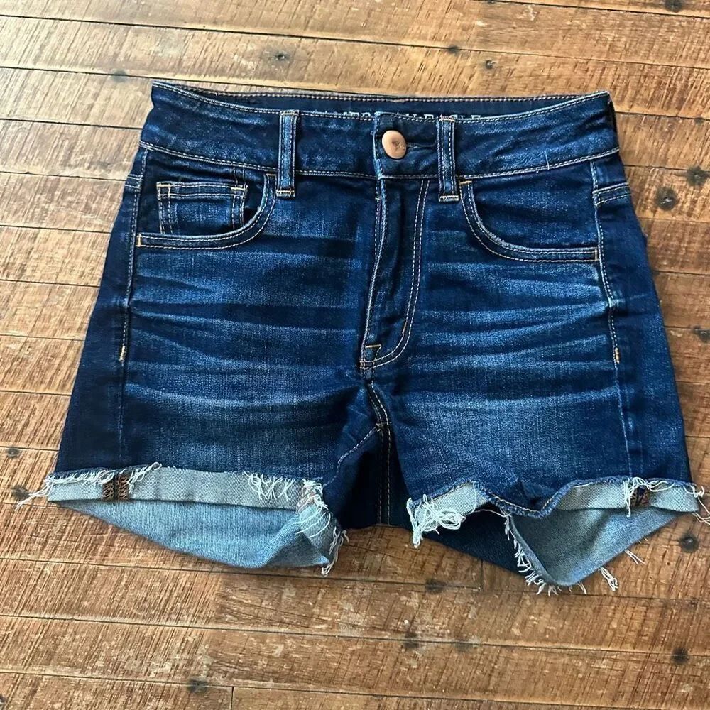American Eagle hi-rise shortie 0 cutoff denim shorts